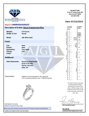 #ad 1.50ct I VS2 Round Natural Certified Diamonds White Gold Classic Engagement Ring $2050.65