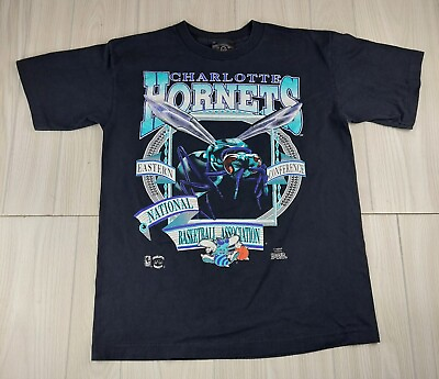 #ad Vintage Charlotte Hornets Shirt Mens Medium Black Grand Sport NBA Single Stitch $79.99