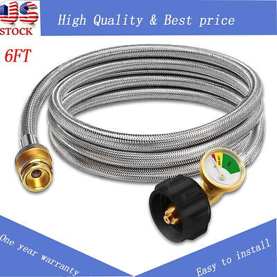 #ad 6FT Propane Hose with Gauge 1Lb to 20Lb Propane Adapter with Stainless Braided $23.99