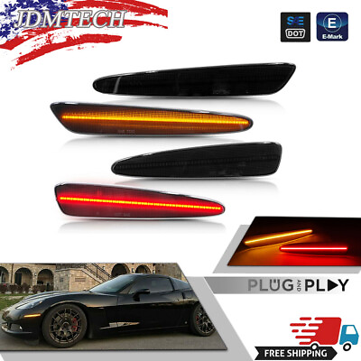 #ad LED Smoked Front amp; Rear Side Marker Signal Lights For 2005 13 Chevy Corvette C6 $34.99