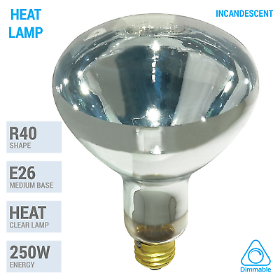 #ad 250W Watt Infrared Brooder Chicken Coop Hen House Clear Heat Lamp R40 Medium E26 $9.15