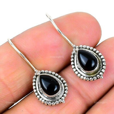 #ad #ad Natural Black Onyx Gemstone 925 Sterling Silver Drop Dangle Earrings For Women $8.99