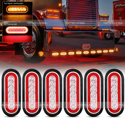 #ad 6Pcs Trailer Truck 6quot; Oval 6 LED Submersible Stop Turn Tail Brake Light $55.94