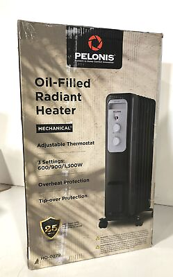 Pelonis 1500 Watt Oil Filled Radiant Electric Space Heater with Thermostat $46.99