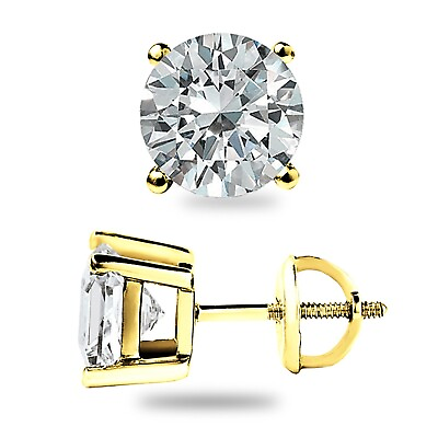#ad 4 Ct Round Cut Moissanite FL D Stud Earrings 14K Yellow Gold 8mm Screw Back Gift $104.98