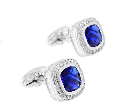 #ad Luxury Cushion Shape Bright Blue Sapphire amp; Lab Created Diamonds Men#x27;s Cufflinks $390.00