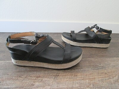 OLUKAI HiONA LOA Black Leather Low Platform espadrilles Sandals Size 10 $25.00