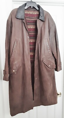 #ad Verri Pelle M Julian Long Leather Coat Duster Trench Snap Out Vest Brown M VTG $179.00