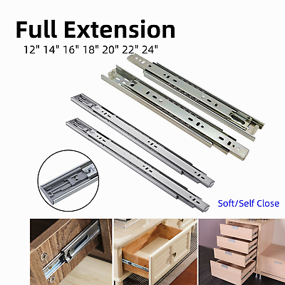 #ad 1 5 10Pair Full Extension 10quot; 24quot; Ball Bearing Drawer Slides Soft Self Close US $82.99