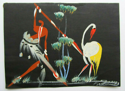 #ad Folk art Gouache on paper Belgian Congo vtg 1950s small painting African art $40.00
