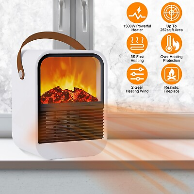 #ad 1500W Electric Fireplace Heater Portable PTC Ceramic Space Heater 2 Mode Warmer $40.68
