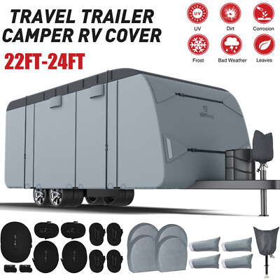 #ad Heavy Duty Travel Trailer RV Cover 7 Ply Weatherproof Fits for 22#x27; 24#x27;FT Camper $199.43