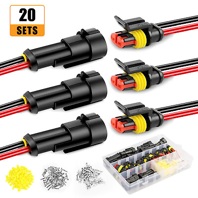 #ad 20Pairs Car Auto 2 Pin Way Electrical Wire Connector Plug 16 22AWG Waterproof US $13.48