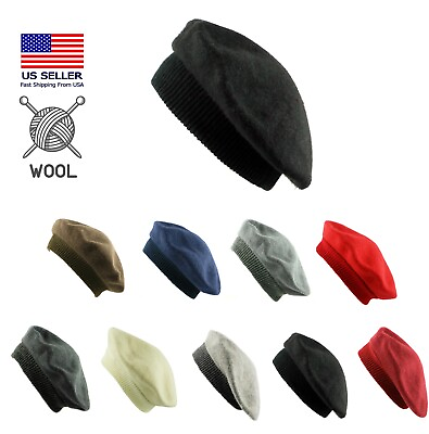 Classic Traditional Women#x27;s Men#x27;s Solid Color Plain Wool French Beret One Size $10.99