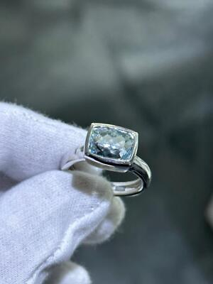 #ad 14k White Gold Diamonds amp; Blue Topaz Vintage Radiant Engagement Band Ring Sz 9 $1425.00