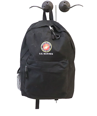 #ad USMC Marines Black Backpack School Bag With USMC Logo Adjustable Straps $19.57