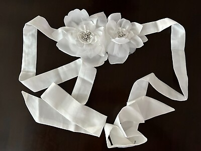 #ad New Crystals Rhinestones White Satin Bridal Belt Wedding Sash Self Tie #H $29.99