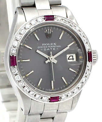#ad Ladies ROLEX Oyster Perpetual Datejust Steel 26mm Gray Dial Diamond Watch $4995.00