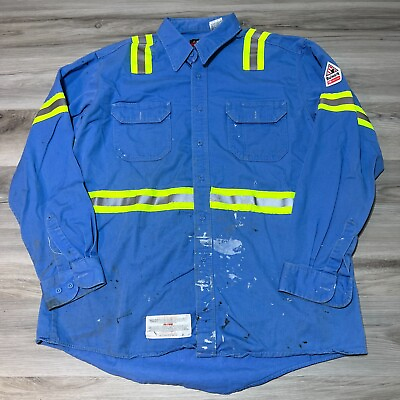#ad Bulwark FR Button Front Shirt Mens XLBlue Reflective Long Sleeve Work Distressed $24.95