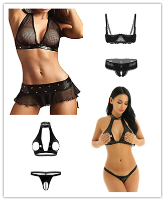#ad Women Sexy Bikini Set Mesh Bra Micro Panties G string Thongs Underwear Lingerie $10.72