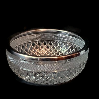 #ad 8.5quot; Wide Glass Diamond Cut Serving Bowl With Silver Plated Rim $26.99