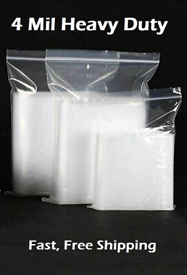 #ad Clear Zip Seal Plastic Bags Heavy Duty 4Mil Reclosable Top Lock Zipper Baggies $9.09