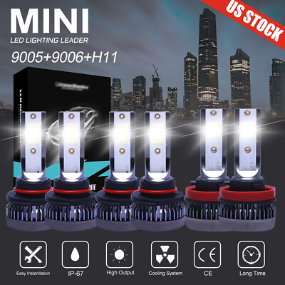 #ad 9005 9006 H11 LED Combo Headlight Fog Light Kit High Low Beam Bulb White 6000K $16.99