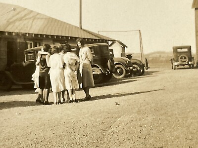 #ad H1 Photograph 1930 40#x27;s Group Of Women In Dresses Meeting In Parking Lot Old Car $14.97