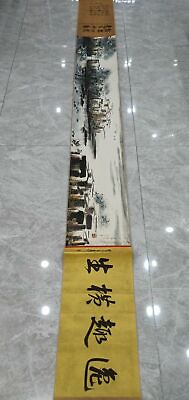 #ad 140quot; Chinese Xuan Paper Hill Water Scenery #x27;吴冠中江南山水图#x27; Long Scrolls Painting $31.84