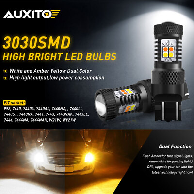 #ad AUXITO LED DRL Parking Lamps Amber White Switchback 7444 7443 Turn Signal Light $17.99