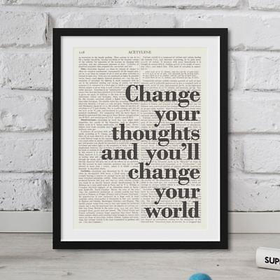 #ad Dictionary Art Picture Change Your Thoughts Quote Book Page Print Large FRAMED GBP 6.49