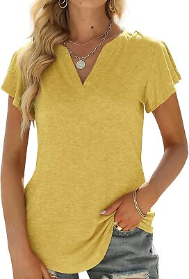 #ad Womens Tops V Neck Ruffle Short Sleeve Tshirts Tunic Summer Business Casual Tops $10.89