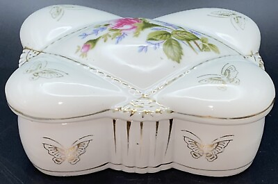 #ad Vtg Lipper amp; Mann Porcelain Quilted Pillow Top Trinket Jewelry Vanity Lidded Box $11.37