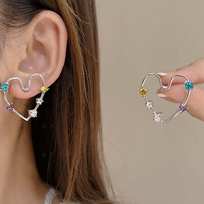 #ad 1Pair Colored Earrings Heart shaped Earrings Zircon Earrings Earrings For Women $1.99