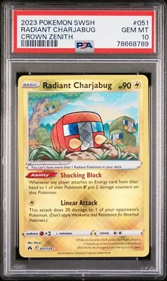#ad PSA 10 GEM MINT Radiant Charjabug 051 159 Crown Zenith Shiny Holo Rare Pokémon $30.00