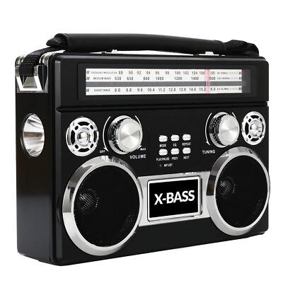 #ad Supersonic Black Portable Retro AM FM SW 3 Band Radio With Bluetooth Boombox $24.95