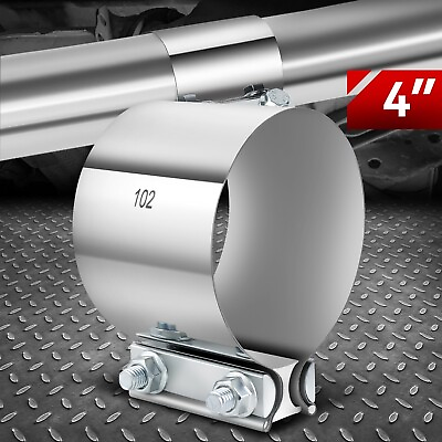 #ad 1Pc 4quot; T304 Stainless Steel Butt Joint Band Muffler Exhaust Pipe Clamp Sleeve $8.98