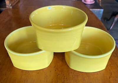 #ad 3 Fiesta Ware Square Soup Cereal Bowls Sunflower Yellow 19 oz Retired $38.00