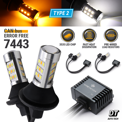 #ad Error Free White Amber 7443 LED DRL Switchback Turn Signal Parking Light Bulbs $35.99