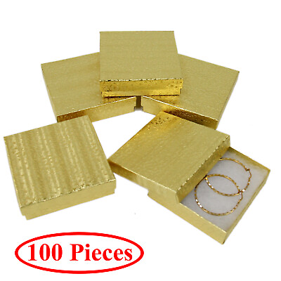 #ad Cotton Filled Gift Box Fancy Gold Foil Jewelry Boxes Cardboard Display 100 Pcs $81.29