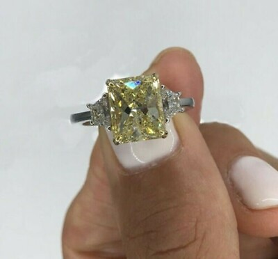 #ad Luxuriant 4.25Ct Radiant Yellow Lab Created Diamond Engagement Ring 14K W Gold $261.92