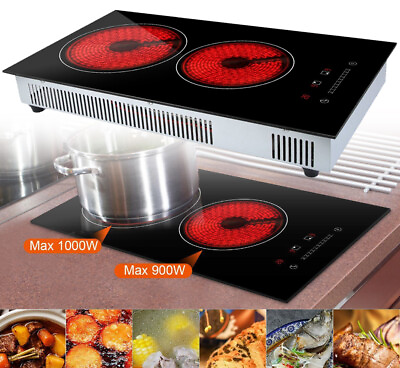 #ad Electric Cooktop 2 Burner Built In Electric Stove Top Touch Control 110V 2200W $97.99