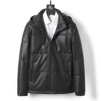 #ad Winter Men#x27;s Genuine Leather Down Jacket Sheepskin Hooded Thickened Warm Jacket $313.55