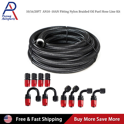#ad AN10 10AN Fitting Stainless Steel Nylon Braided Oil Fuel Hose Line Kit 10 20FT $56.99