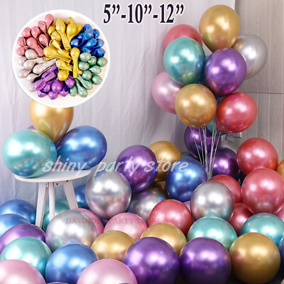 #ad 10 50 CHROME BALLOONS METALLIC LATEX PEARL 10quot; Helium Air Wedding Birthday Party GBP 14.99