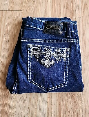 #ad Tru Luxe Jeans Size 12 Denim Stright Leg Mid Rise Thick Stitch Embroidered 30 32 $24.99