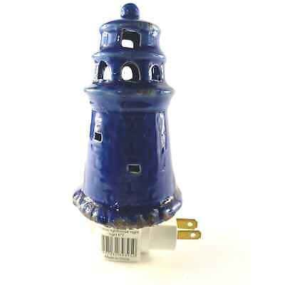 #ad Lighthouse Night Light Ceramic Navy Blue Off On Switch Beach Nautical Ocean $10.23