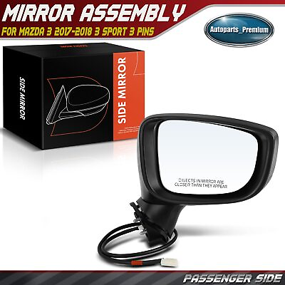#ad New Passenger Black Power Non Heated Mirror for Mazda 3 2017 2018 3 Sport 3 pins $48.99