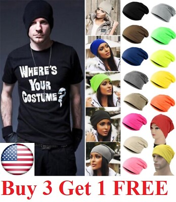 #ad Beanie Thin Plain Knit Hat Baggy Cap Cuff Slouchy Skull Hats Ski Unisex Hip Hop $3.95
