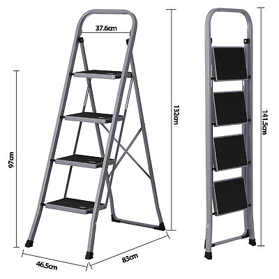 #ad 4 Steps Folding Ladder Non Slip Tread Multipurpose Lightweight 300Lbs Load Grey $36.59